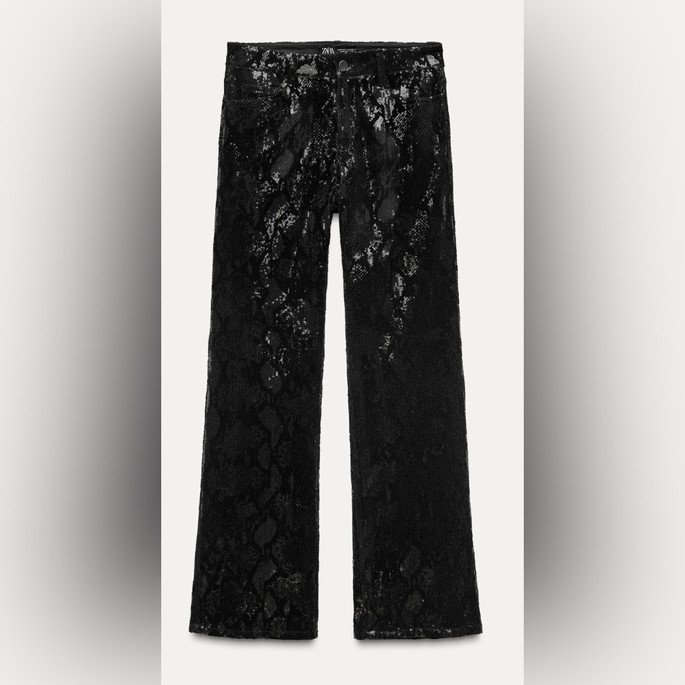 NWT -  Zara Pants High Waisted Sequins Velvet Trouser -  Size 0/32